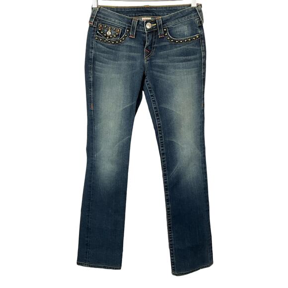 True Religion Women Billy Straight Boot Stud Flap Pocket Dark Wash Jeans 28 x 33 - Picture 2 of 15
